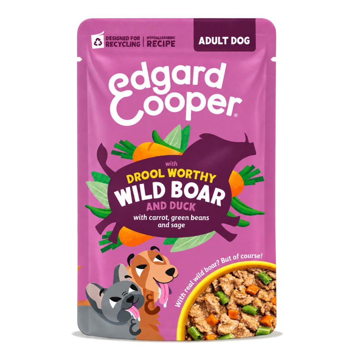 Edgard & Cooper Spezzatini in Busta per Cani Adulti con Cinghiale e Anatra 150 g