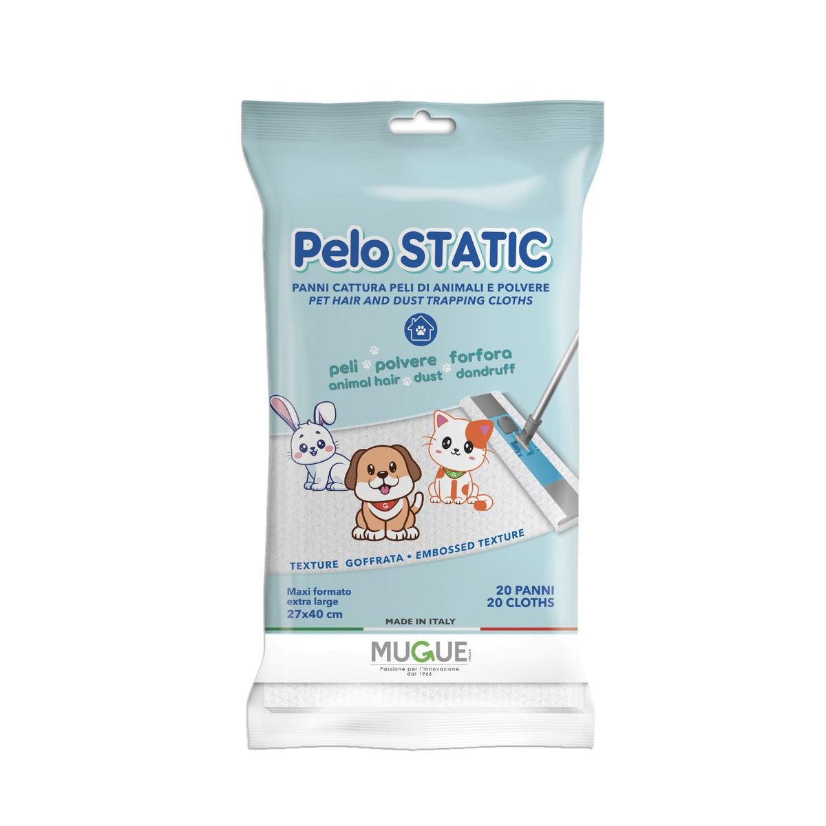 Mugue Pelo STATIC – 20 Panni Elettrostatici Cattura Peli di Cani e Gatti 27x40 cm