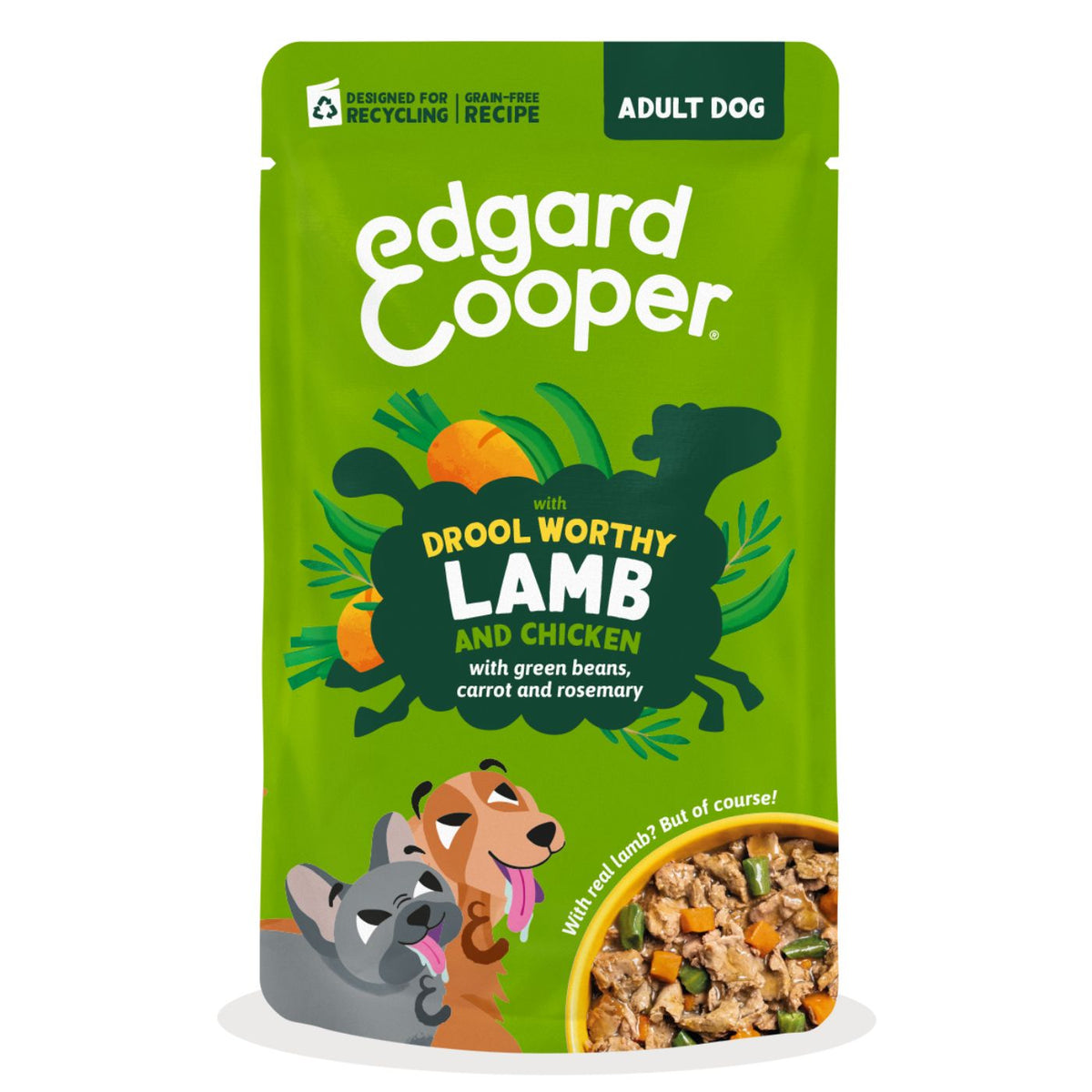 Edgard & Cooper Spezzatini in Busta per Cani Adulti con Agnello e Pollo 150 g