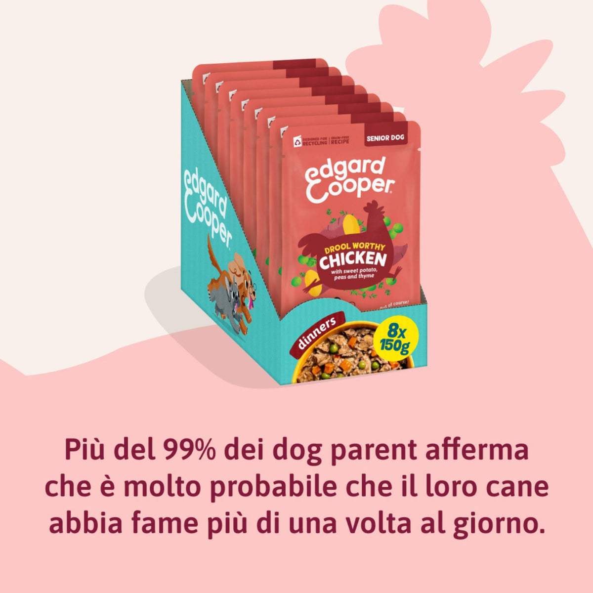 Edgard & Cooper Spezzatini in Busta per Cani Senior con Pollo 150 g