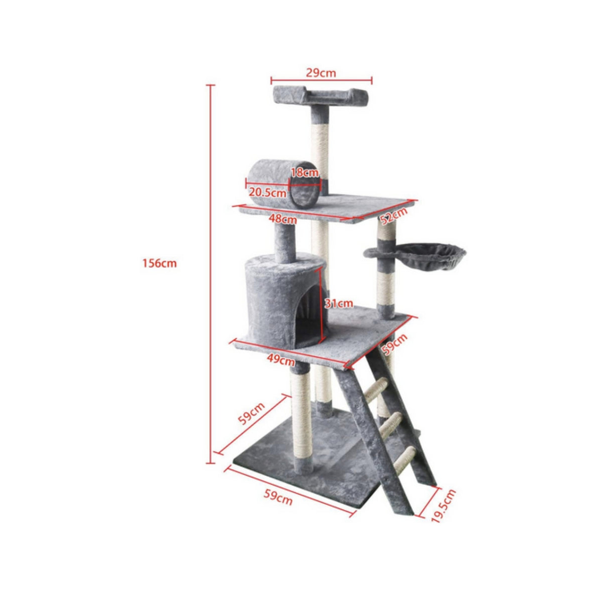 Albero Tiragraffi per Gatti Grigio 59 x 59 x h.156 cm