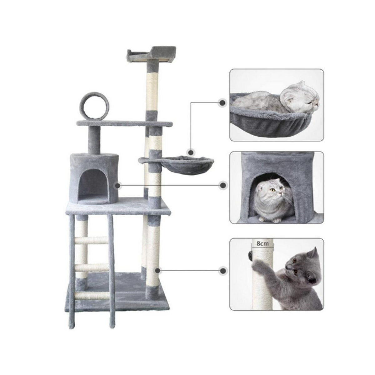 Albero Tiragraffi per Gatti Grigio 59 x 59 x h.156 cm