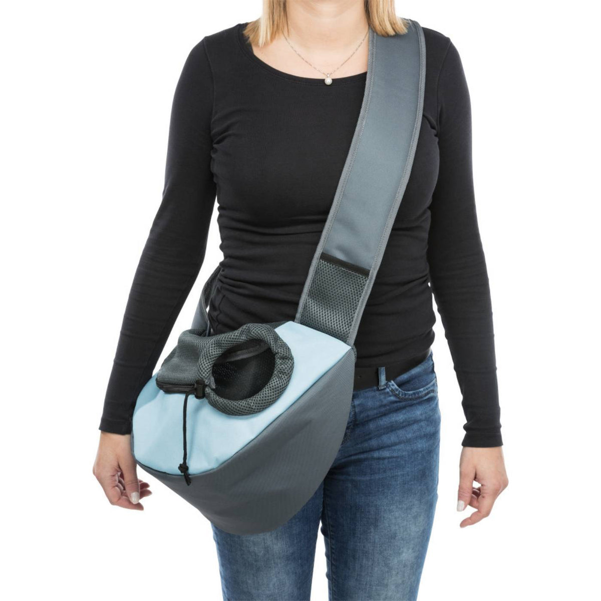 Trixie Borsa Frontale Tracolla per Cani Max 5 Kg di Peso Sling Grigio / Azzurra
