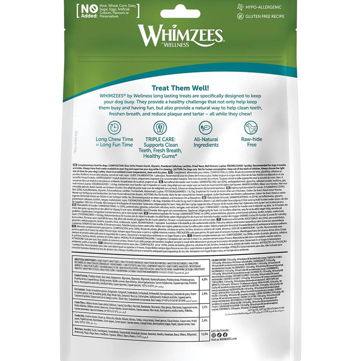 Whimzees Snack Dentale Naturale Osso di Riso per Cani Ricebone M/L 12-27 Kg 9 pezzi