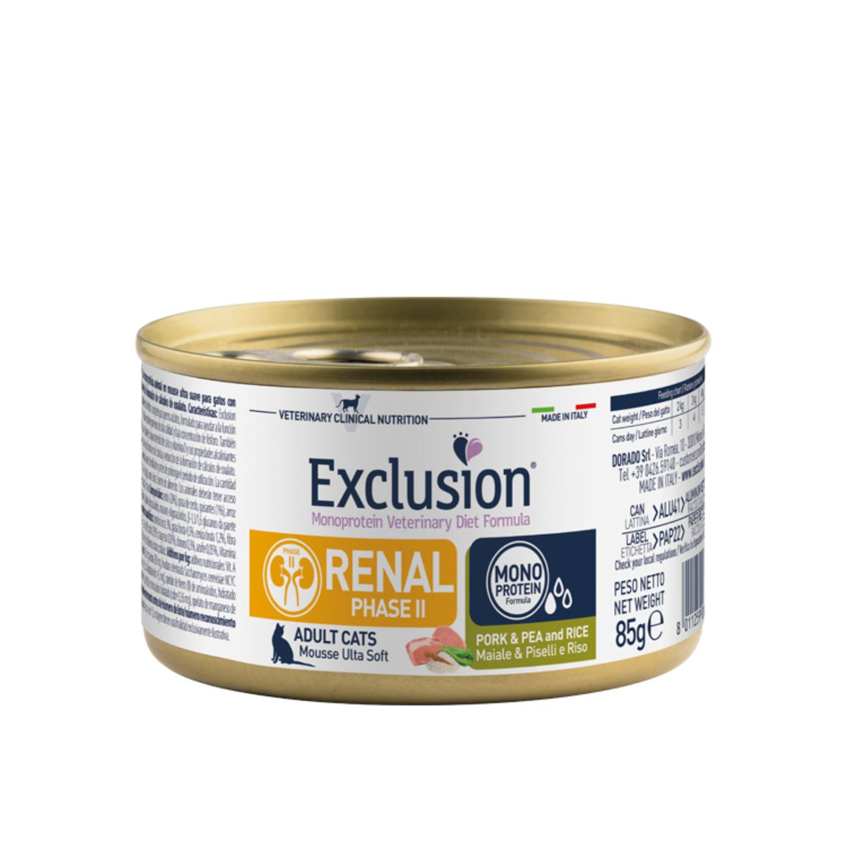 Exclusion Renal FASE 2 Maiale Piselli e Riso 85 gr per Gatti