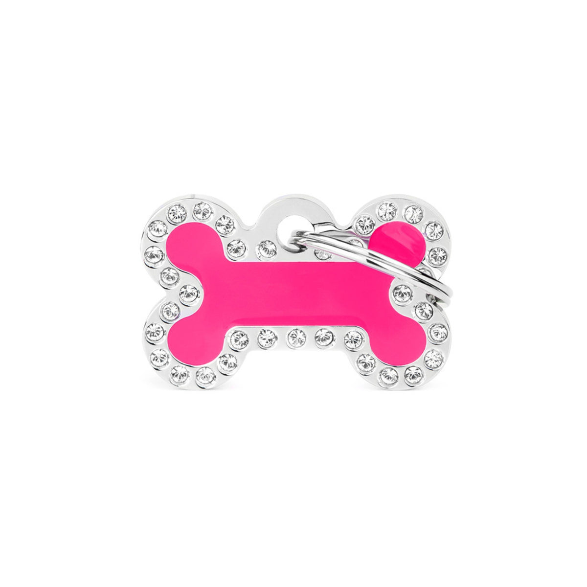 MyFamily Medaglietta per Cani Personalizzabile Glam Osso Fucsia Piccolo Strass