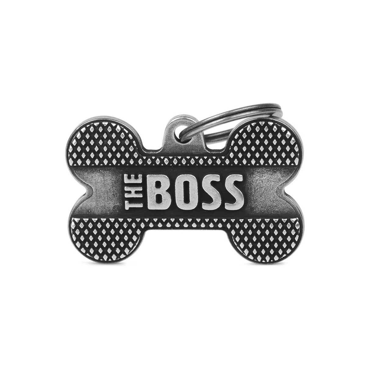 MyFamily Medaglietta per Cani Personalizzabile Osso Bronx Boss Argento Antico
