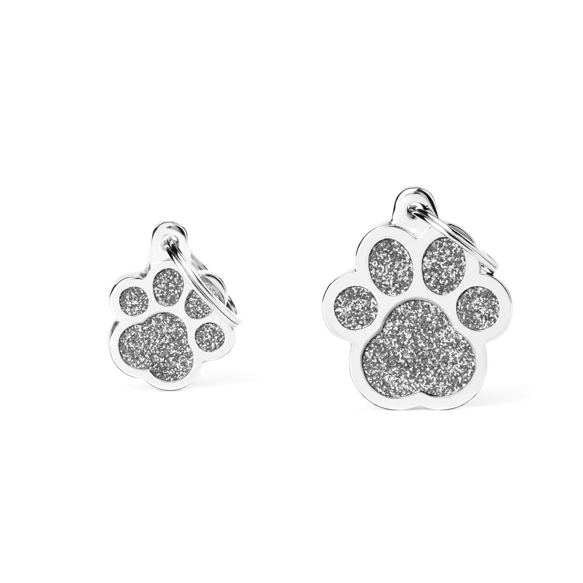 MyFamily Medaglietta per Cani Personalizzabile Zampa Glitter Shine Grigia