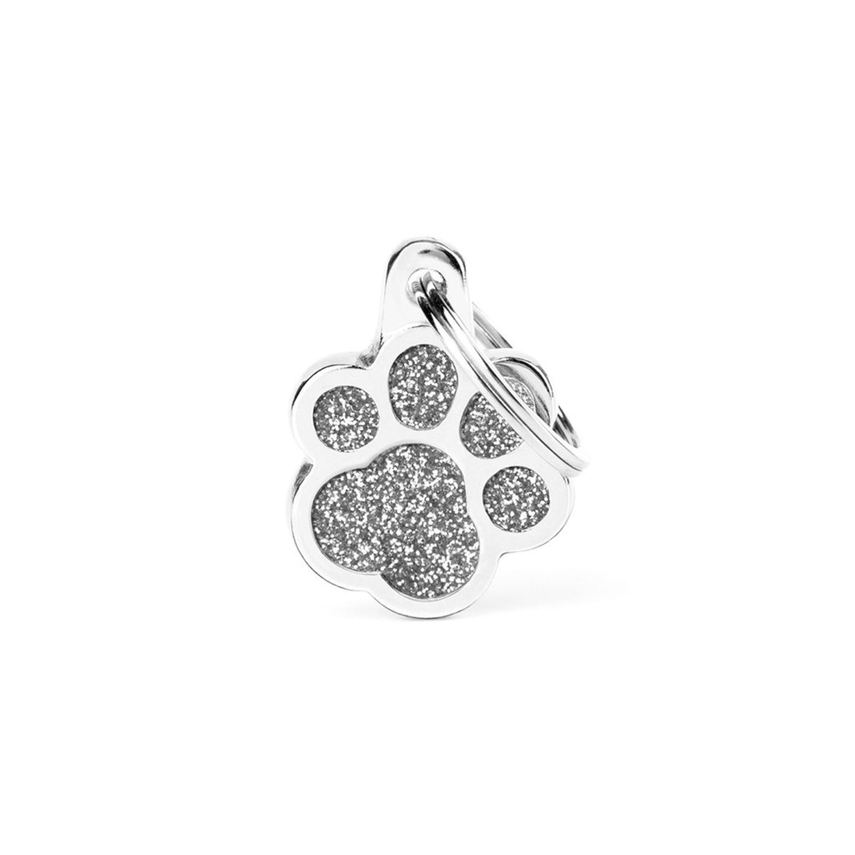 MyFamily Medaglietta per Cani Personalizzabile Zampa Glitter Shine Grigia