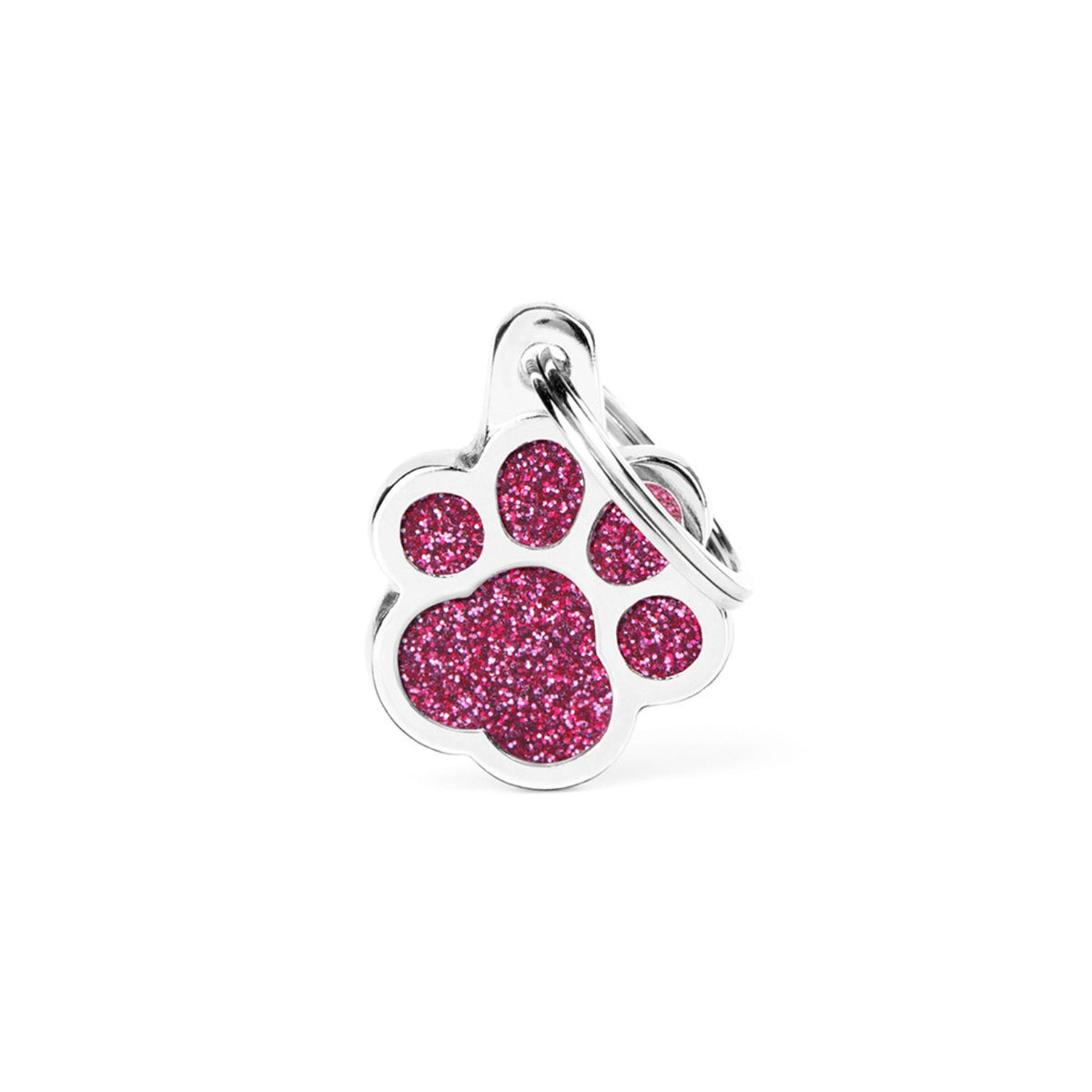 MyFamily Medaglietta per Cani Personalizzabile Zampa Glitter Shine Rosa