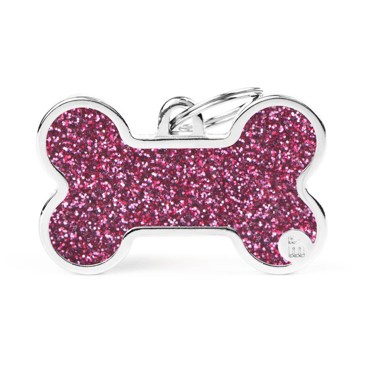 MyFamily Medaglietta Shine per Cani Personalizzabile Osso Glitter Rosa