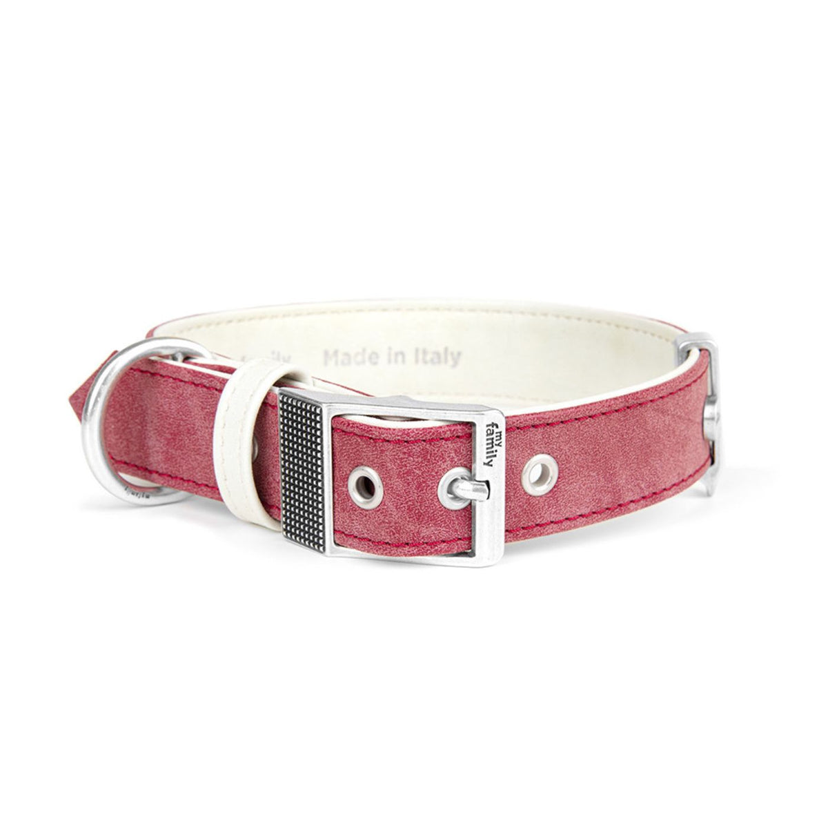 MyFamily Collare per Cani in Similpelle Crema e Bordeaux Royal Ricamo The Queen con Finiture in Argento Antico