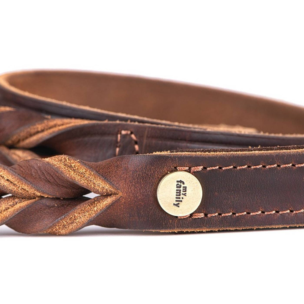 MyFamily Guinzaglio in Cuoio Ingrassato Marrone 110 x 2,2 cm Ascot con Finiture in Ottone Inglese