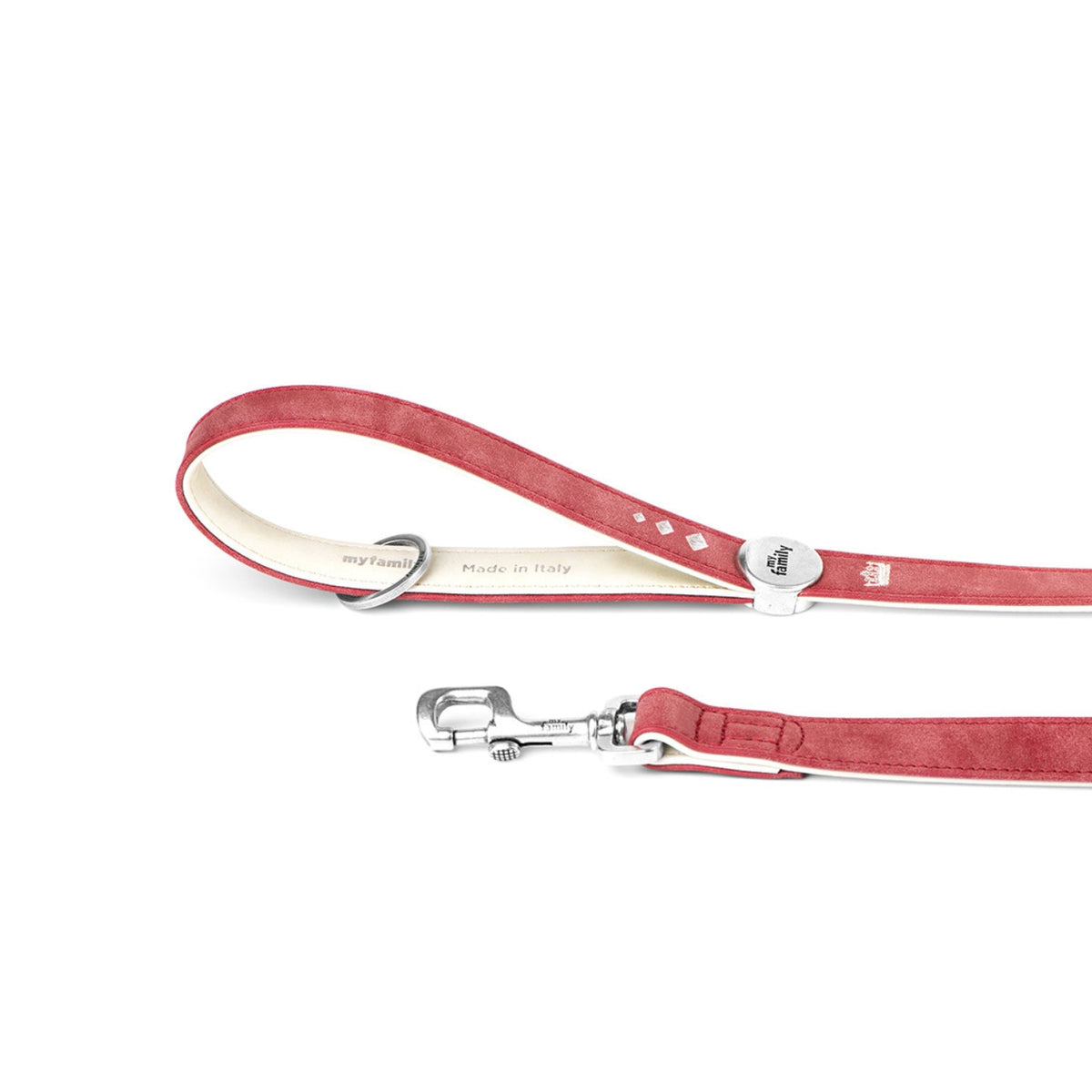 MyFamily Guinzaglio per Cani Similpelle Crema e Bordeaux 110 x 2,2 cm Royal Ricamo Corona Queen con Finiture in Argento Antico