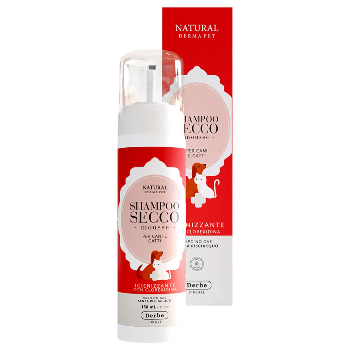 Natural Derma Pet by Derbe Shampoo Secco per Cani e Gatti Mousse Igienizzante 150 ml Natural Derma Pet