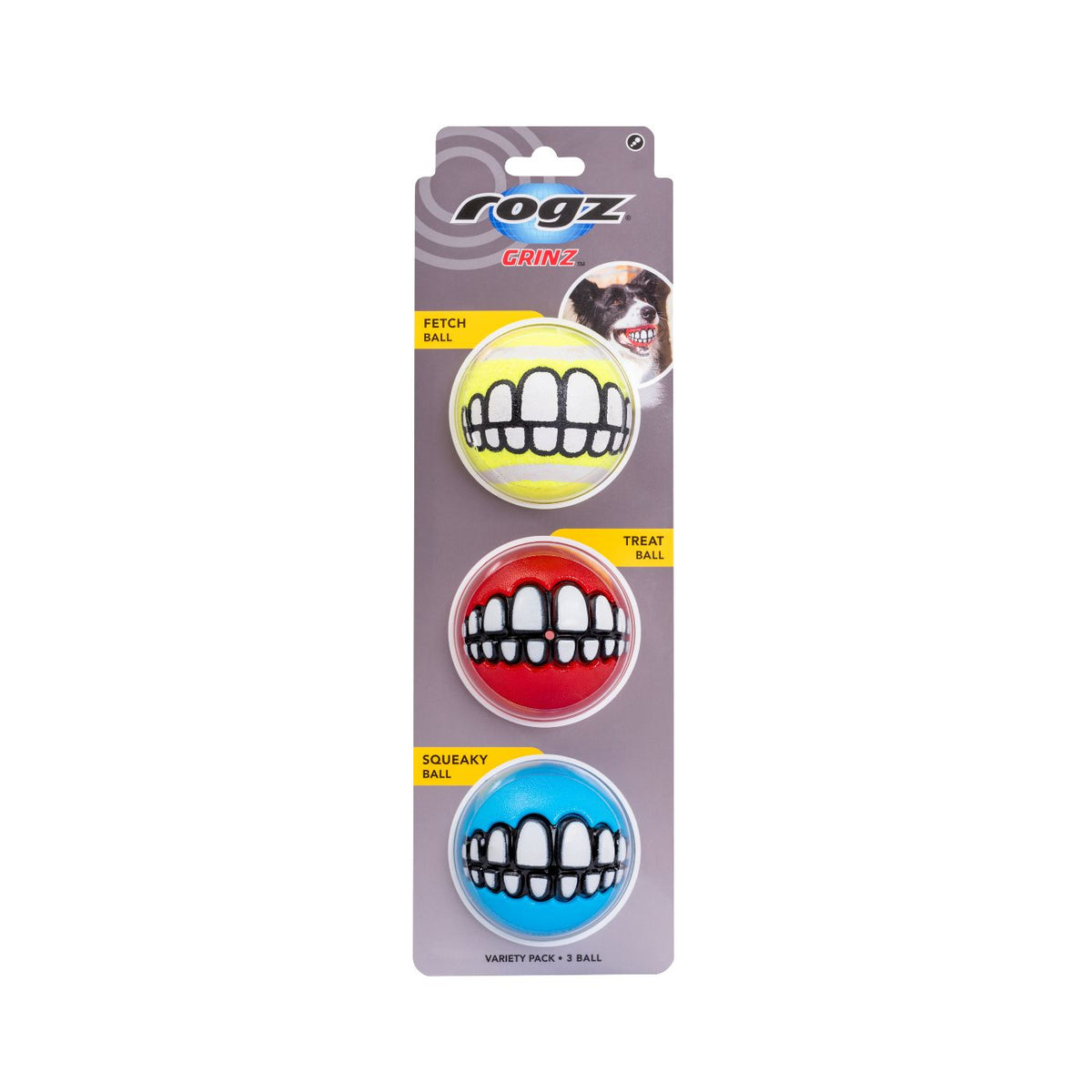 Rogz Palla per Cani Grinz Media Ø 6,4 cm 3 pz Colori Assortiti