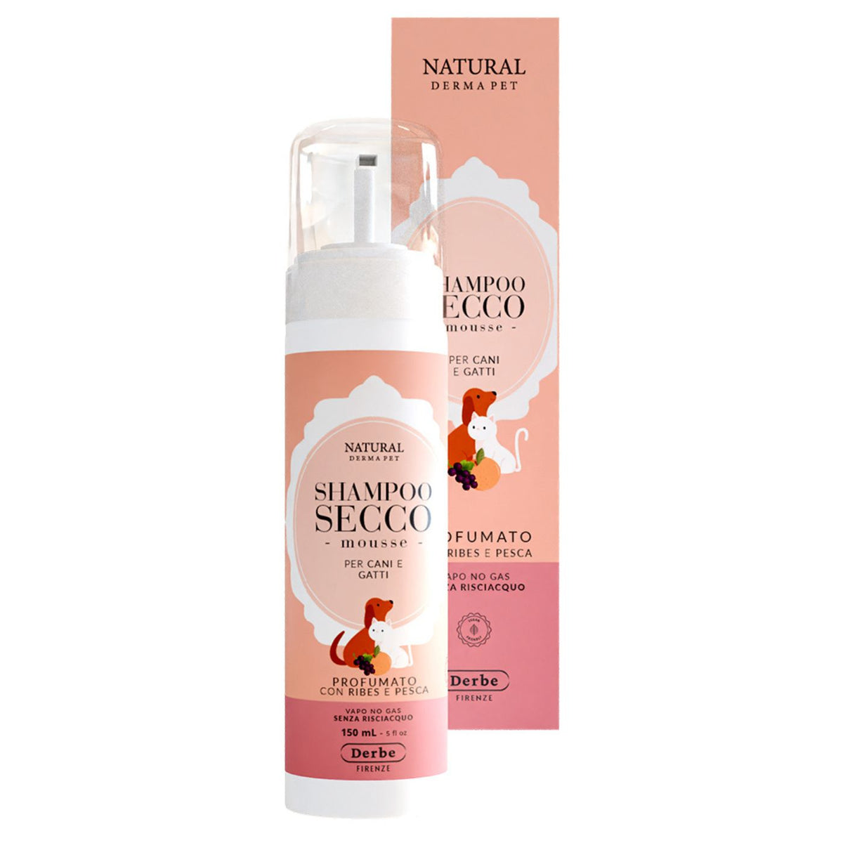 Natural Derma Pet by Derbe Shampoo Secco per Cani e Gatti Mousse Profumato 150 ml Natural Derma Pet