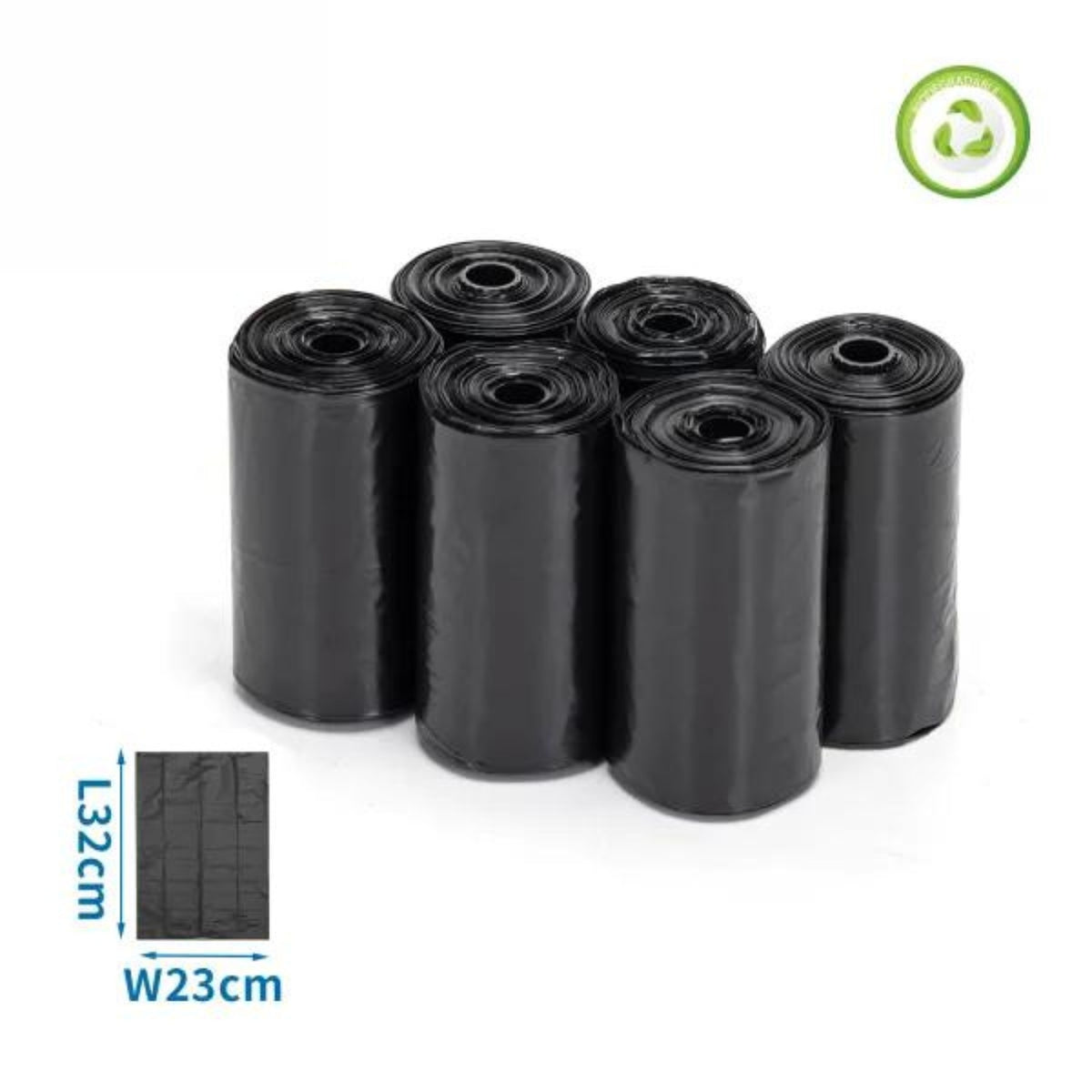 Sacchetti Igienici Biodegradabili per Cani Confezione da 6 Rotoli Neri 32 x 23 cm