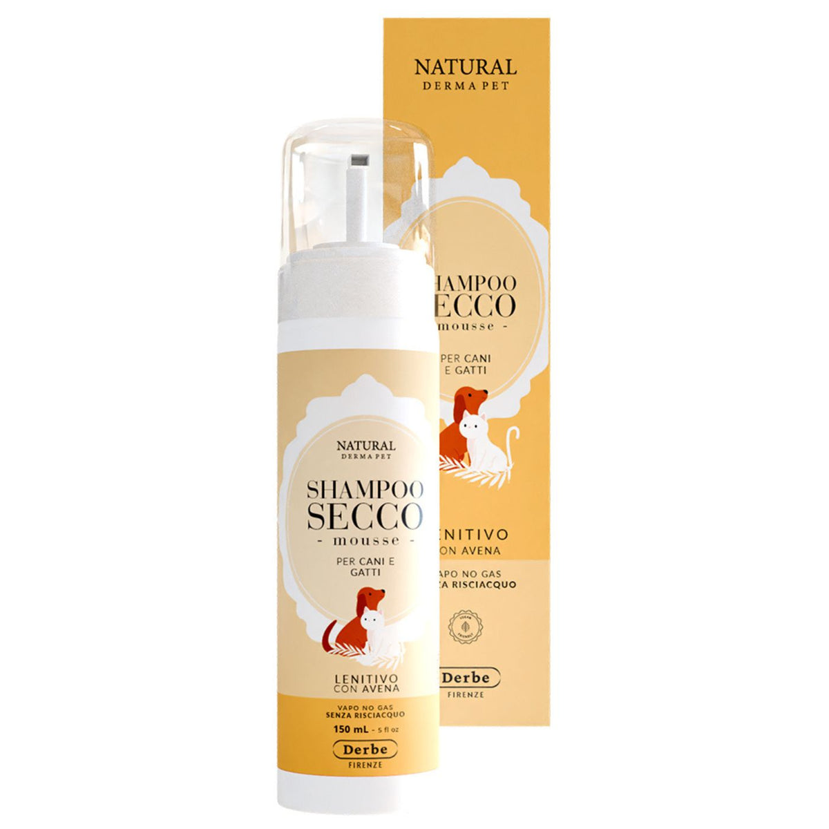 Natural Derma Pet by Derbe Shampoo Secco per Cani e Gatti Mousse Lenitivo 150 ml Natural Derma Pet