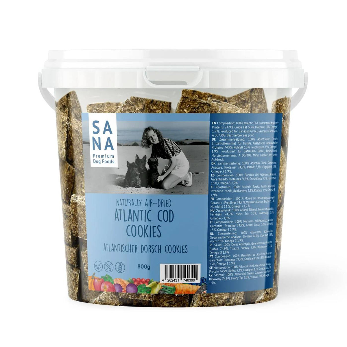 Sanadog Biscotti Snack Cookies di Pelle di Pesce Atlantico per Cani