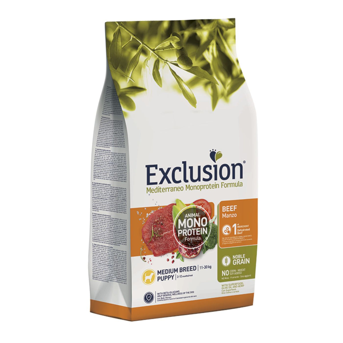 Exclusion Mediterraneo Monoproteico Noble Grain Puppy Medium Manzo per Cuccioli