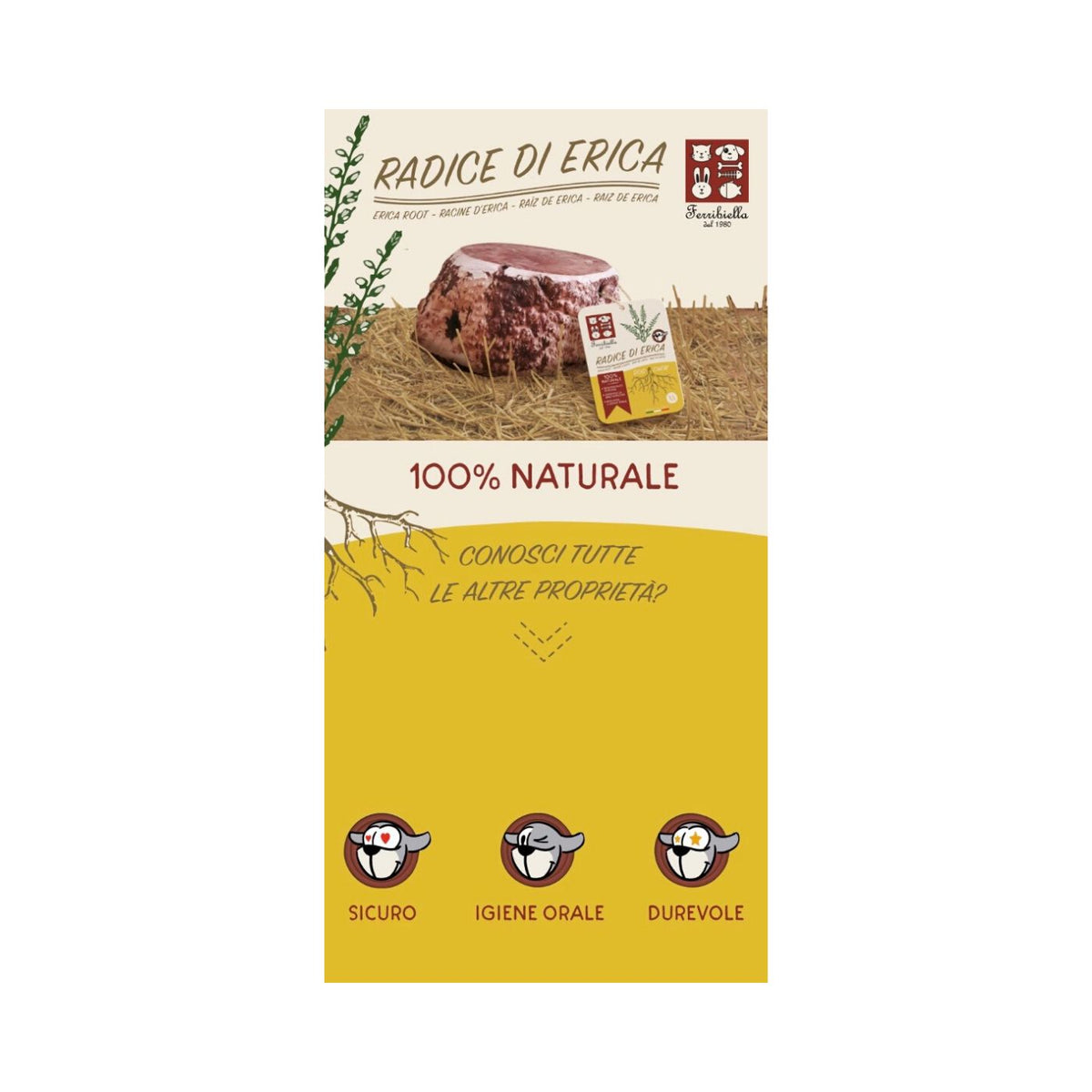 Ferribiella Radice di Erica Masticativo Naturale Vegetale per Cani