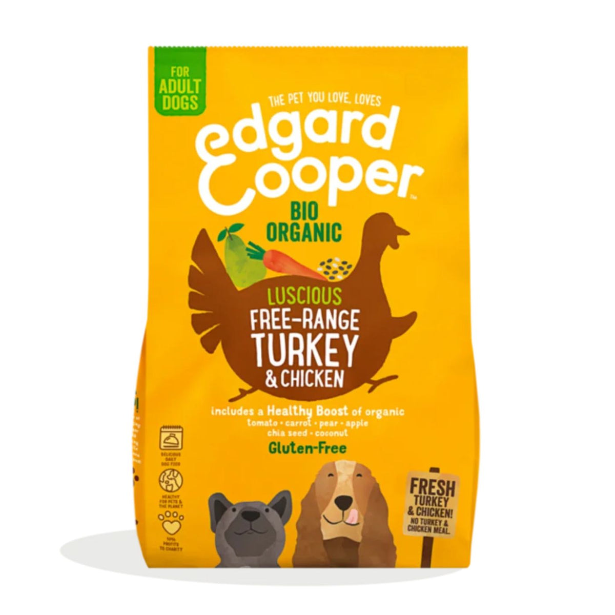 Edgard &amp; Cooper Adult Carne Fresca di Tacchino e Pollo Biologici Gluten Free per Cani