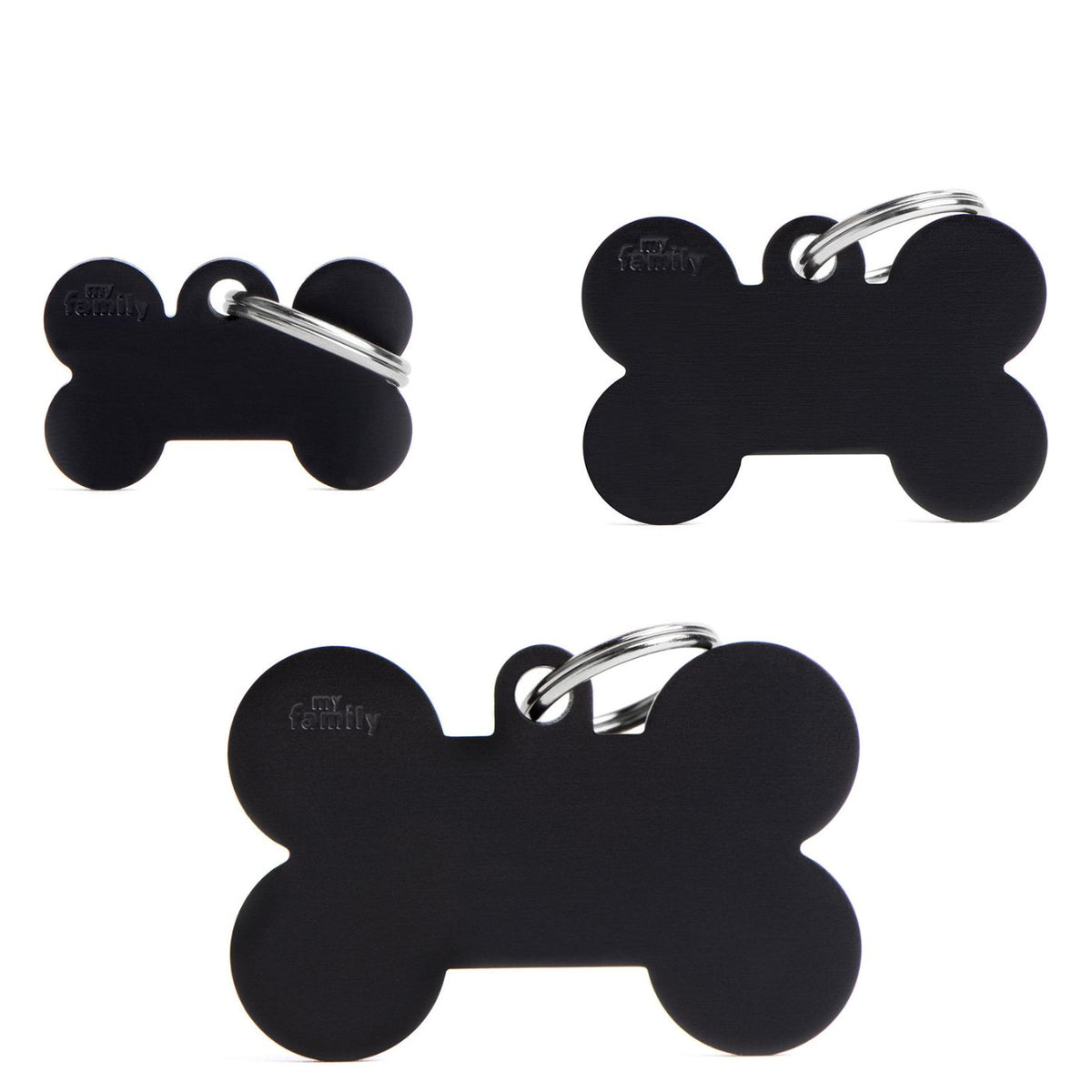 MyFamily Medaglietta per Cani Personalizzabile Osso Basic Alluminio Nero