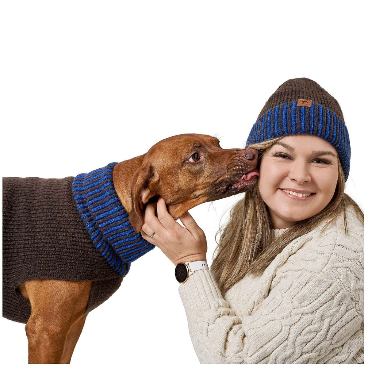 Hunter Maglioncino Pullover per Cani Odense con Cappello Marrone Blu