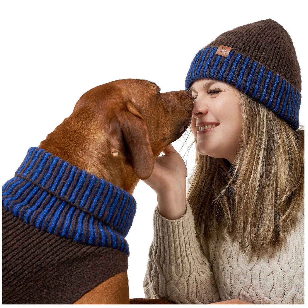 Hunter Maglioncino Pullover per Cani Odense con Cappello Marrone Blu
