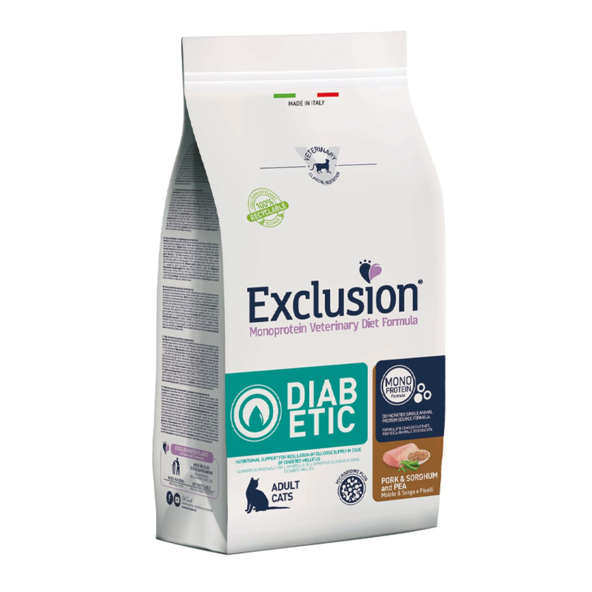 Exclusion Diabetic Maiale Sorgo e Piselli per Gatti 1,5 Kg