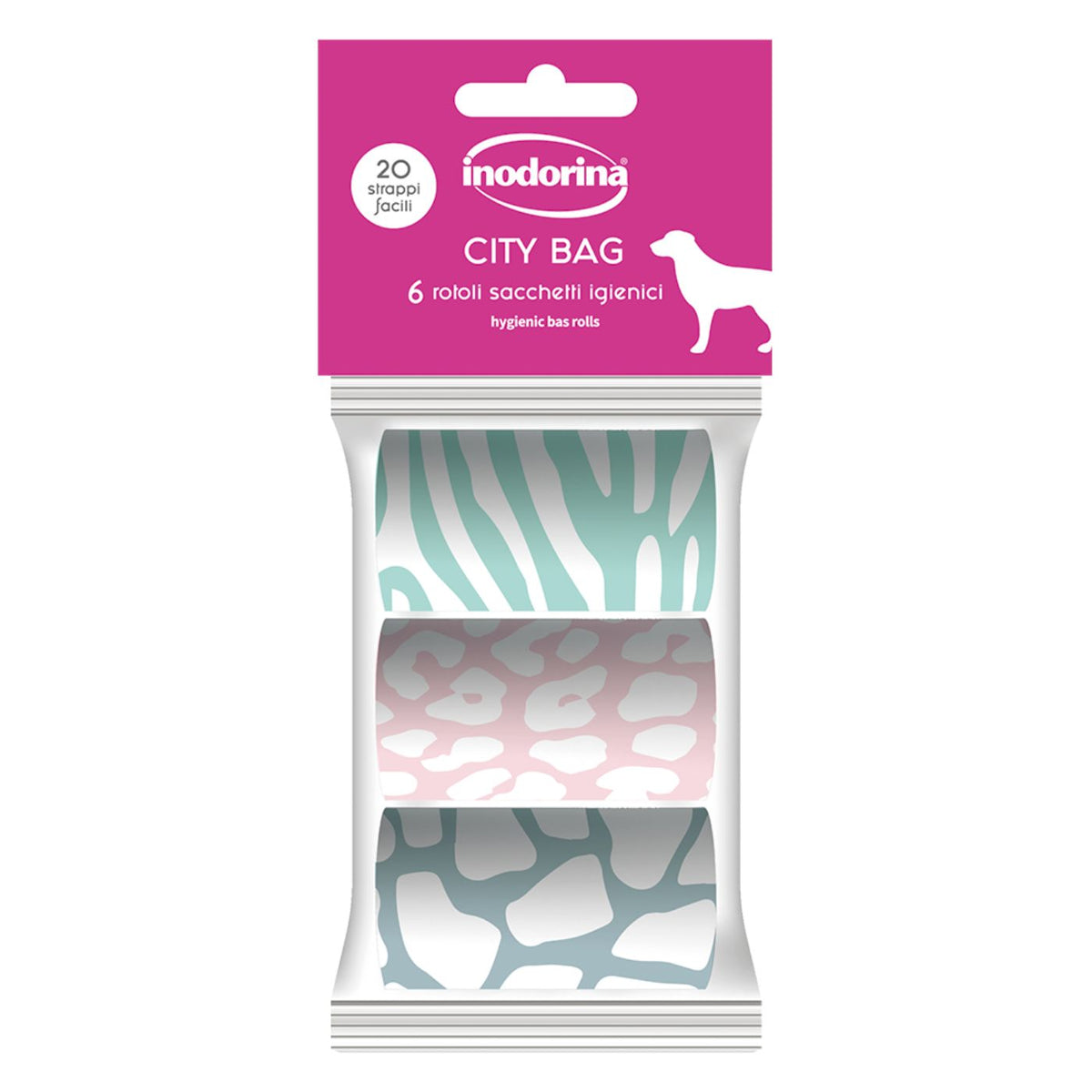 Inodorina Sacchetti Igienici City Bag Colorati 6 Rotoli da 20 Sacchetti
