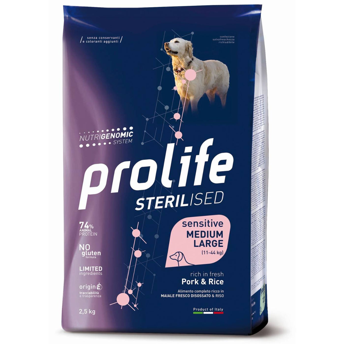 Prolife Sterilised Sensitive Adult Medium Large Maiale e Riso per Cani 12 Kg